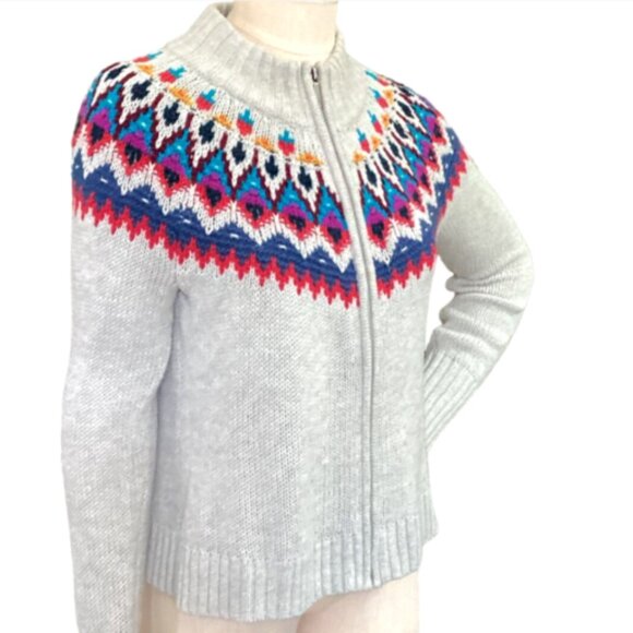 Chaps Fair Isle Full-Zip Mock-neck Sweater Sz Petite M #291T - Picture 5 of 9